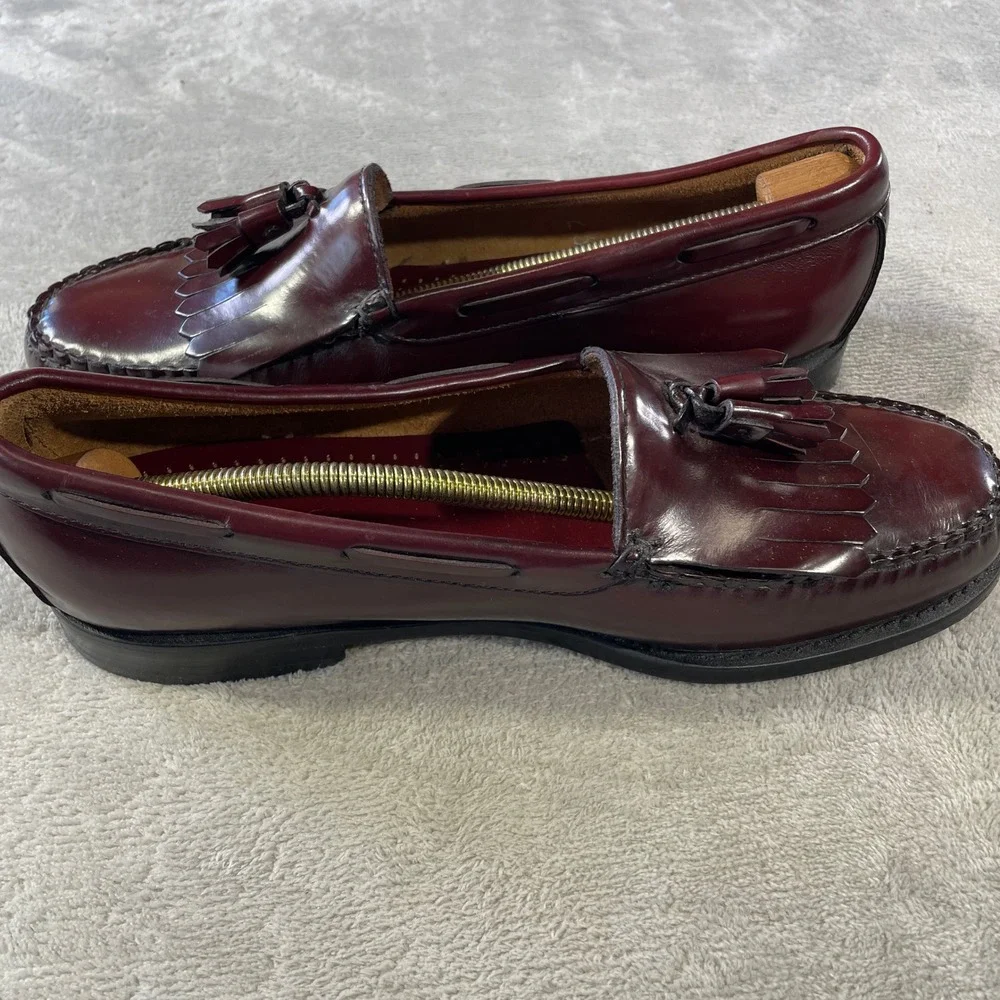 GH Bass Weejuns Layton Loafers Kiltie Mens 10.5 Burgundy Leather Tassel Office
